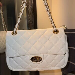 White Quilted Chain-Handle Shoulder Bag